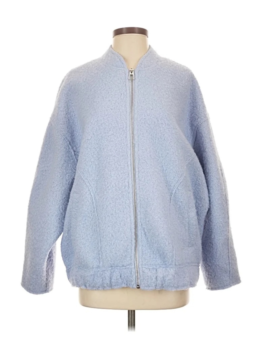 Zara Pale Blue oversized Teddy Zip bomber Jacket small - Picture 5 of 9